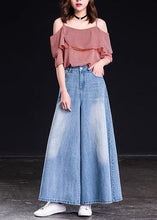 Load image into Gallery viewer, Spring Versatile Light Blue Pockets Denim Wide Leg Pants