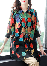 Load image into Gallery viewer, Style Black Button Print Patchwork Chiffon Shirt Tops Summer