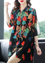 Load image into Gallery viewer, Style Black Button Print Patchwork Chiffon Shirt Tops Summer