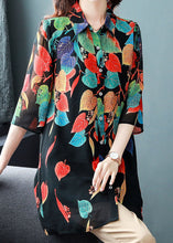 Load image into Gallery viewer, Style Black Button Print Patchwork Chiffon Shirt Tops Summer