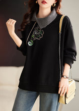 Load image into Gallery viewer, Style Black Embroidered Warm Fleece Tops Spring