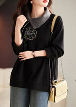 Load image into Gallery viewer, Style Black Embroidered Warm Fleece Tops Spring