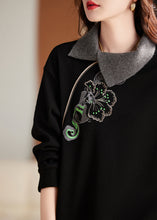 Load image into Gallery viewer, Style Black Embroidered Warm Fleece Tops Spring