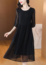 Load image into Gallery viewer, Style Black O Neck Jacquard Chiffon Long Dresses Lantern Sleeve