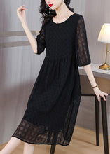 Load image into Gallery viewer, Style Black O Neck Jacquard Chiffon Long Dresses Lantern Sleeve