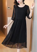 Load image into Gallery viewer, Style Black O Neck Jacquard Chiffon Long Dresses Lantern Sleeve