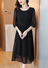 Load image into Gallery viewer, Style Black O Neck Jacquard Chiffon Long Dresses Lantern Sleeve