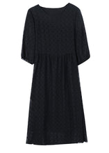 Load image into Gallery viewer, Style Black O Neck Jacquard Chiffon Long Dresses Lantern Sleeve