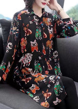 Load image into Gallery viewer, Style Black Peter Pan Collar Animal Print Patchwork Chiffon Shirts Summer