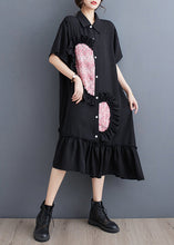 Load image into Gallery viewer, Style Black Ruffled Patchwork Cotton Shirt Dresses Summer