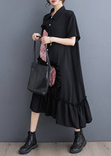 Load image into Gallery viewer, Style Black Ruffled Patchwork Cotton Shirt Dresses Summer