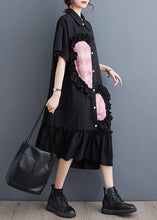 Load image into Gallery viewer, Style Black Ruffled Patchwork Cotton Shirt Dresses Summer