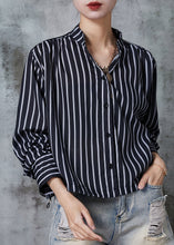 Load image into Gallery viewer, Style Black Striped Drawstring Cotton Shirt Top Summer