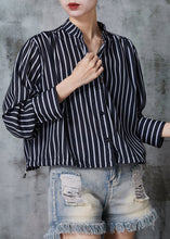 Load image into Gallery viewer, Style Black Striped Drawstring Cotton Shirt Top Summer