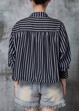 Load image into Gallery viewer, Style Black Striped Drawstring Cotton Shirt Top Summer