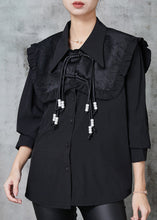 Load image into Gallery viewer, Style Black Tasseled Chinese Button Cotton Shirt Spring