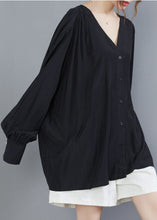 Load image into Gallery viewer, Style Black V Neck Oversized Cotton UPF 50+ Shirts Summer