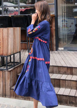 Load image into Gallery viewer, Style Blue Embroidered Exra Large Hem Cotton Dress Summer