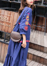 Load image into Gallery viewer, Style Blue Embroidered Exra Large Hem Cotton Dress Summer