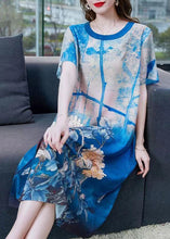 Load image into Gallery viewer, Style Blue O Neck Print Patchwork Chiffon Dresses Summer