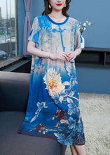 Load image into Gallery viewer, Style Blue O Neck Print Patchwork Chiffon Dresses Summer