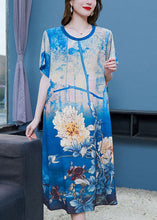 Load image into Gallery viewer, Style Blue O Neck Print Patchwork Chiffon Dresses Summer