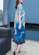 Load image into Gallery viewer, Style Blue O Neck Print Patchwork Chiffon Dresses Summer