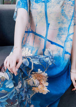 Load image into Gallery viewer, Style Blue O Neck Print Patchwork Chiffon Dresses Summer