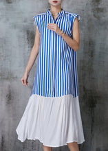 Load image into Gallery viewer, Style Blue Striped Patchwork Cotton Dress Sleeveless