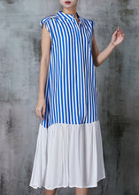 Load image into Gallery viewer, Style Blue Striped Patchwork Cotton Dress Sleeveless