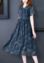 Load image into Gallery viewer, Style Blue V Neck Patchwork Print Silk Dresses Summer