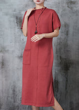 Load image into Gallery viewer, Style Brick Red Side Open Silm Fit Knit Dress Summer