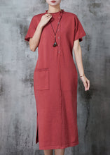 Load image into Gallery viewer, Style Brick Red Side Open Silm Fit Knit Dress Summer