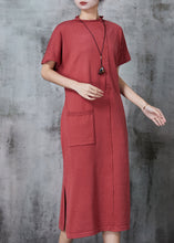 Load image into Gallery viewer, Style Brick Red Side Open Silm Fit Knit Dress Summer