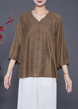 Load image into Gallery viewer, Style Chocolate V Neck Embroidered Silk Tops Bracelet Sleeve