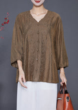 Load image into Gallery viewer, Style Chocolate V Neck Embroidered Silk Tops Bracelet Sleeve