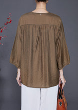 Load image into Gallery viewer, Style Chocolate V Neck Embroidered Silk Tops Bracelet Sleeve