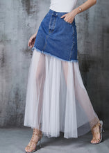 Load image into Gallery viewer, Style Denim Blue Patchwork Tulle Wear On Both Sides Skirt Summer