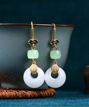 Load image into Gallery viewer, Style Gold Ancient Gold Jade Auspicious Clouds Drop Earrings