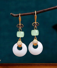 Load image into Gallery viewer, Style Gold Ancient Gold Jade Auspicious Clouds Drop Earrings