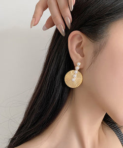 Style Gold Metal Overgild Pearl Stud Earrings