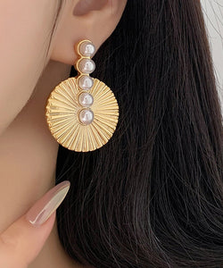 Style Gold Metal Overgild Pearl Stud Earrings