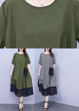 Load image into Gallery viewer, Style Green Chiffon Patchwork Holiday Long Dress Short Sleeve