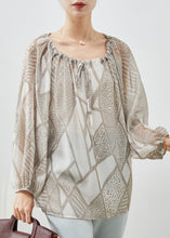 Load image into Gallery viewer, Style Khaki Print Drawstring Chiffon Shirt Top Spring