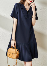 Load image into Gallery viewer, Style Navy Peter Pan Collar Patchwork Cotton Pleated Dresses Summer