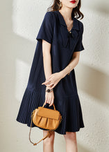 Load image into Gallery viewer, Style Navy Peter Pan Collar Patchwork Cotton Pleated Dresses Summer