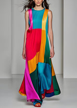 Load image into Gallery viewer, Style O Neck Patchwork Draping Silk Long Dresses Sleeveless