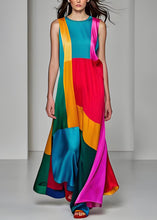 Load image into Gallery viewer, Style O Neck Patchwork Draping Silk Long Dresses Sleeveless