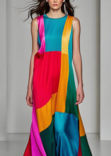 Load image into Gallery viewer, Style O Neck Patchwork Draping Silk Long Dresses Sleeveless