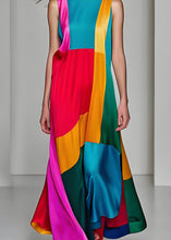 Load image into Gallery viewer, Style O Neck Patchwork Draping Silk Long Dresses Sleeveless